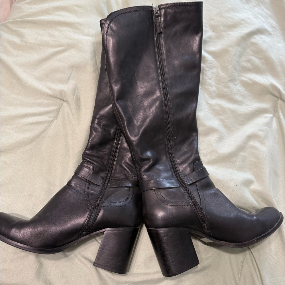 Black Leather Knee-High Boots